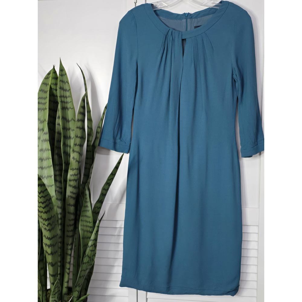 Piazza Sempione Womens 8 Blue Keyhole Sheath Dress 3/4 Sleeve Italian 42